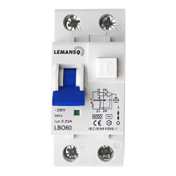 Диф. автомат Lemanso 6.0KA 1п+н 20A 30mA RCBO LBO60