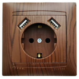Розетка 1-на з заземленням + гнізда 2 USB LEMANSO Сакура вишня LMR1531