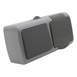 Блок накладний вимикач + розетка з заземленням + кришка LEMANSO Немо сірий LMR2410