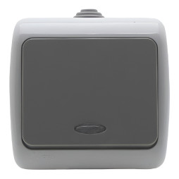 Выключатель накладной 1-й + подсветка IP54 LEMANSO Немо серый LMR2403