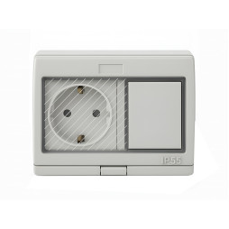 Блок накладной выключатель + розетка с заземлением + крышка IP55 LEMANSO Лотос белый LMR2902