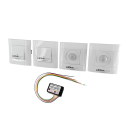 Комплект бездротовий вимикач врізний 2шт BTN-ELRF+ cенсор руху піроелектричний врізний 2шт PIR-SR501-RF+приймач 4х-канальний 433Мгц LEDUA