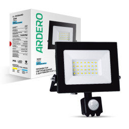 Світлодіодний прожектор Ardero LL-2030ARD 30Вт 6500K з датчиком руху чорний