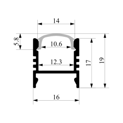 Алюмінієвий профіль для світлодіодної стрічки АЛ-122 ЛПС17 2 метр анодований накладний/підвісний без дифузора LEDUA