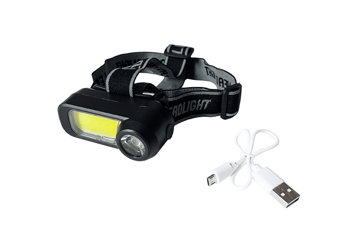 Ліхтарик COB led 5W+1W з лінзою на голову LMF9322 з USB кабель+батарея вбудована 1200mah Лємансо