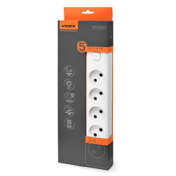 Мережевий подовжувач VIDEX ONCORD б/з 5п 3м з кнопкою White