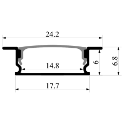 Алюмінієвий профіль для світлодіодної стрічки АЛ-76 більше алюмінію 2 метра чорний врізний LEDUA