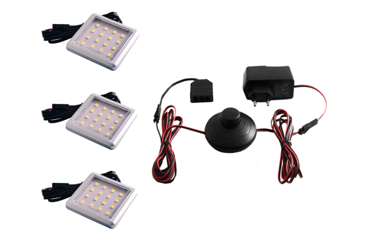 Комплект світильників світлодіодних квадратних для меблів 3шт 6W 220V біле світло LEDUA