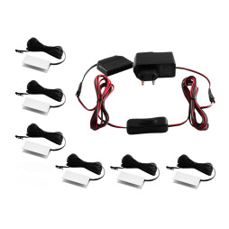 Комплект світлодіодних кліпс алюмінієвих для підсвітки скляних полиць з ручним вимикачем 6шт 220V біле світло, чорний провід LEDUA