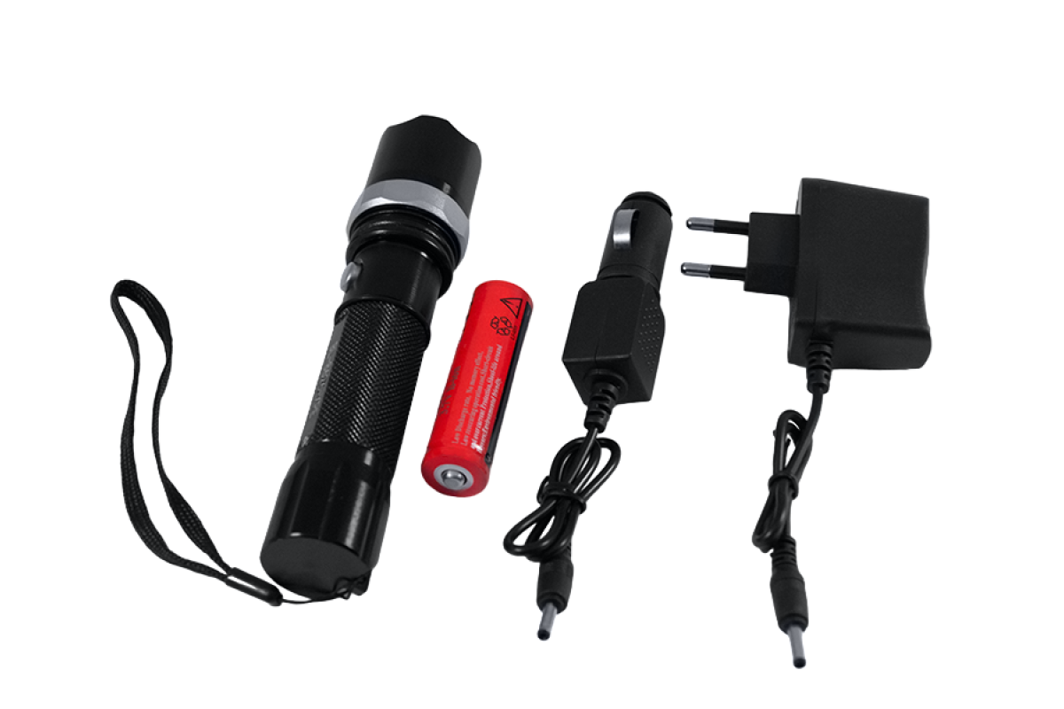Ліхтарик ручний аккумуляторний 8626-XPE, зар.пристрій 220V, прикурювач, zoom