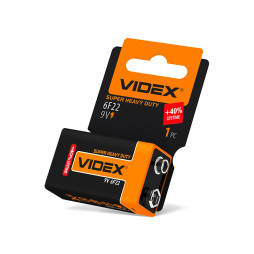 Батарейка солевая Videx 6F22 / 9V Крона SHRINK CARD 1 шт