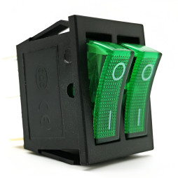 Перемикач Lemanso LSW04 подвійний зелений з підсв. / KCD2-2101N 15A 250VAC кратно 25 штук