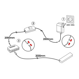 Комплект світлодіодних кліпс пластикових для підсвітки скляних полиць з ручним вимикачем 4шт 110-240VAC 6 см синє світло, чорний провід LEDUA