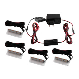 Комплект світлодіодних кліпс пластикових для підсвітки скляних полиць з ручним вимикачем 4шт 110-240VAC 6 см синє світло, чорний провід LEDUA