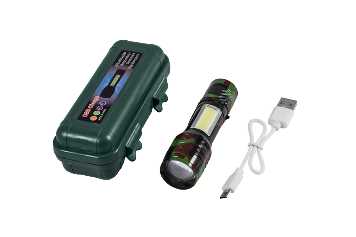 Ліхтар тактичний з USB зарядкою, у боксі (хакі)