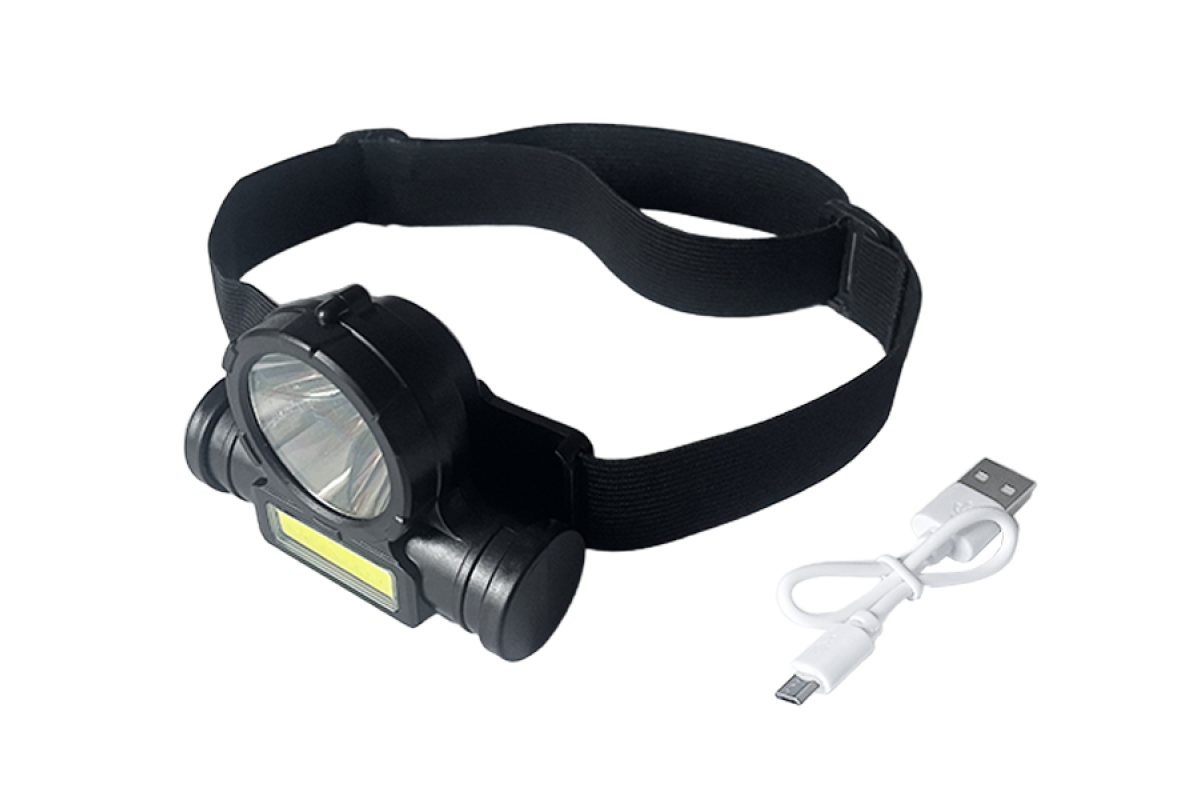 Ліхтар налобний з USB зарядкою LED+COB (пластик)