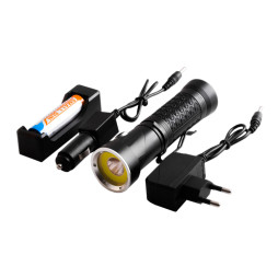 Ліхтар 1822-T6+COB(White+Red),1x18650/3xAAA, ЗУ 220V/12V,поворот на 90,BOX Poliсe