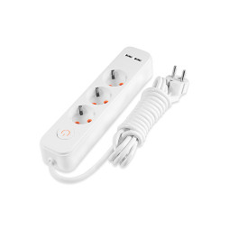 Подовжувач білий 3 гн. 3м с 2*USB (2100mA) з/заземл. 3x0.75mm макс. 3500W з кнопкою / LMK71006 Лємансо