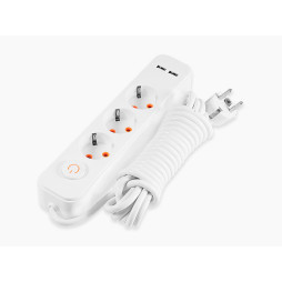 Удлинитель с заземлением Lemanso LMK71007 с выключателем 3 розетки 5м 2×USB 2100mA 3x1.0мм 3500W
