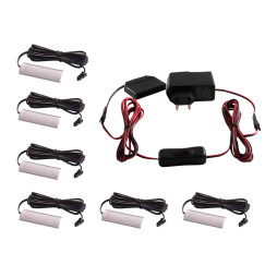 Комплект світильників світлодіодних з ручним вимикачем накладних для підсвітки меблевих полиць 6шт 220V синє світло чорний провід LEDUA