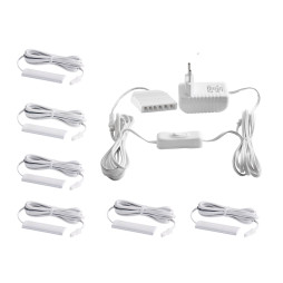 Комплект світильників світлодіодних з ручним вимикачем накладних для підсвітки меблевих полиць 6шт 220V синє світло білий провід LEDUA