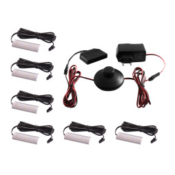 Комплект світильників світлодіодних з ножним вимикачем накладних для підсвітки меблевих полиць 6шт 220V синє світло чорний провід LEDUA