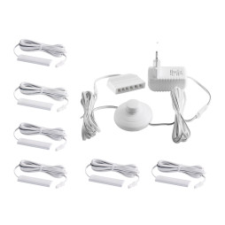 Комплект світильників світлодіодних з ножним вимикачем накладних для підсвітки меблевих полиць 6шт 220V біле світло білий провід LEDUA