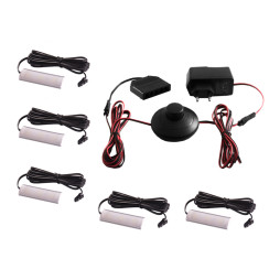 Комплект світильників світлодіодних з ножним вимикачем накладних для підсвітки меблевих полиць 5шт 220V біле світло чорний провід LEDUA