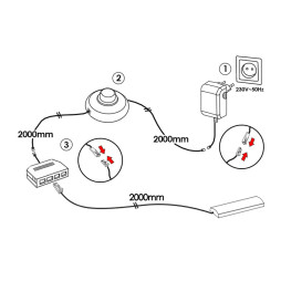 Комплект світильників світлодіодних з ножним вимикачем накладних для підсвітки меблевих полиць 4шт 220V біле світло білий провід LEDUA