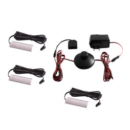 Комплект світильників світлодіодних з ножним вимикачем накладних для підсвітки меблевих полиць 3шт 220V синє світло чорний провід LEDUA