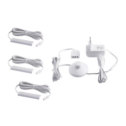 Комплект світильників світлодіодних з ножним вимикачем накладних для підсвітки меблевих полиць 3шт 220V біле світло білий провід LEDUA