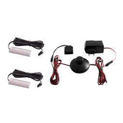 Комплект світильників світлодіодних з ножним вимикачем накладних для підсвітки меблевих полиць 2шт 220V синє світло чорний провід LEDUA