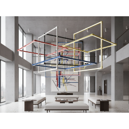 Светильник разборный подвесной светодиодный, потолочный Квадра 2 мини квадрат 110-240V 64W 4500k 2000*2000 золотой корпус LEDUA