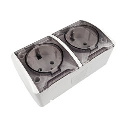 Розетка накладна 2-а з заземленням+прозорі кришки Магнолія біла LMR2008 Лємансо