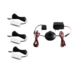 Комплект світлодіодних кліпс алюмінієвих для підсвітки скляних полиць з ножним вимикачем 3шт 220V синє світло, чорний провід LEDUA