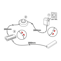 Комплект світлодіодних кліпс алюмінієвих для підсвітки скляних полиць з ножним вимикачем 5шт 220V біле світло, білий провід LEDUA